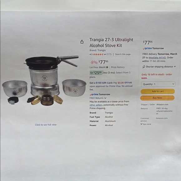 27-3 Ultralight Alcohol Stove Kit - Silver - Picture 1 of 2